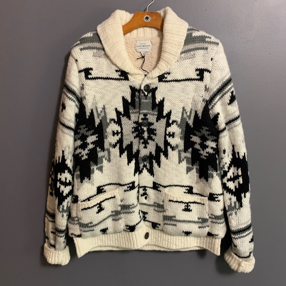 NWT lucky brand sherpa cardigan men size medium